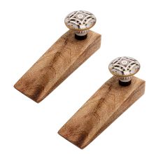 2 Pieces Golden Ceramic Floral Wooden Door Stopper